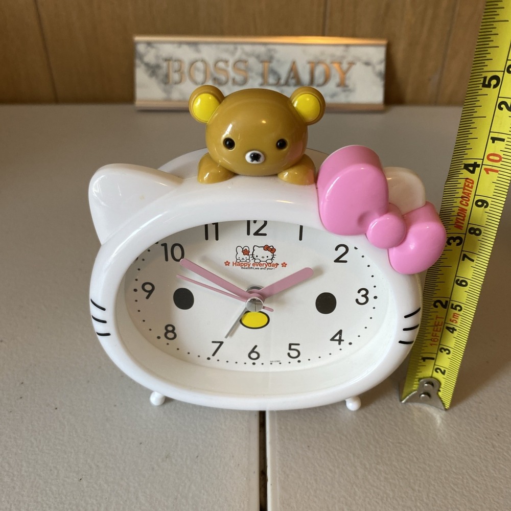 Hello Kitty Alarm Clock Bear Topper Pink Bow Battery Operated - Picture 14 of 15